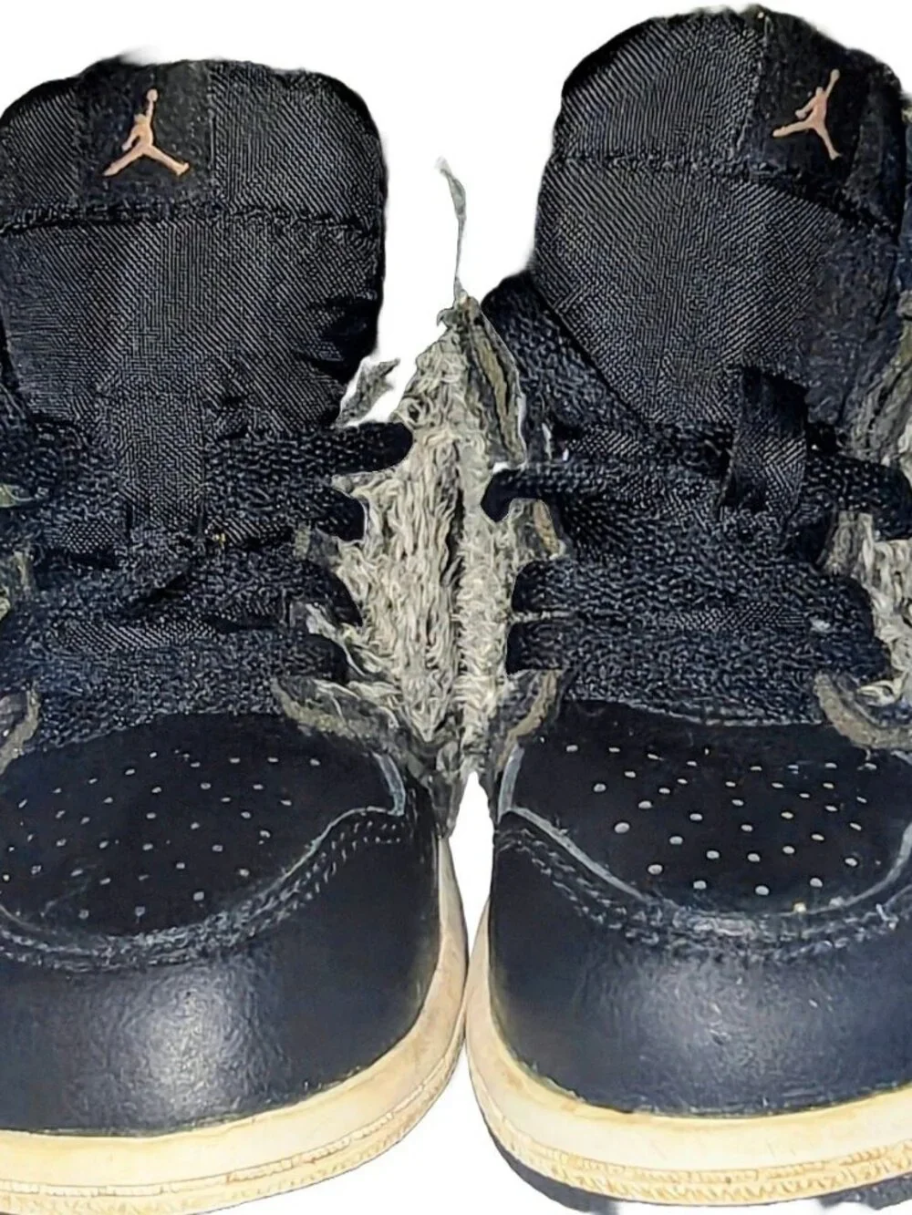 Nike Air Jordan Toddler Shoes 7C Black Leather Fuzzy Fabric